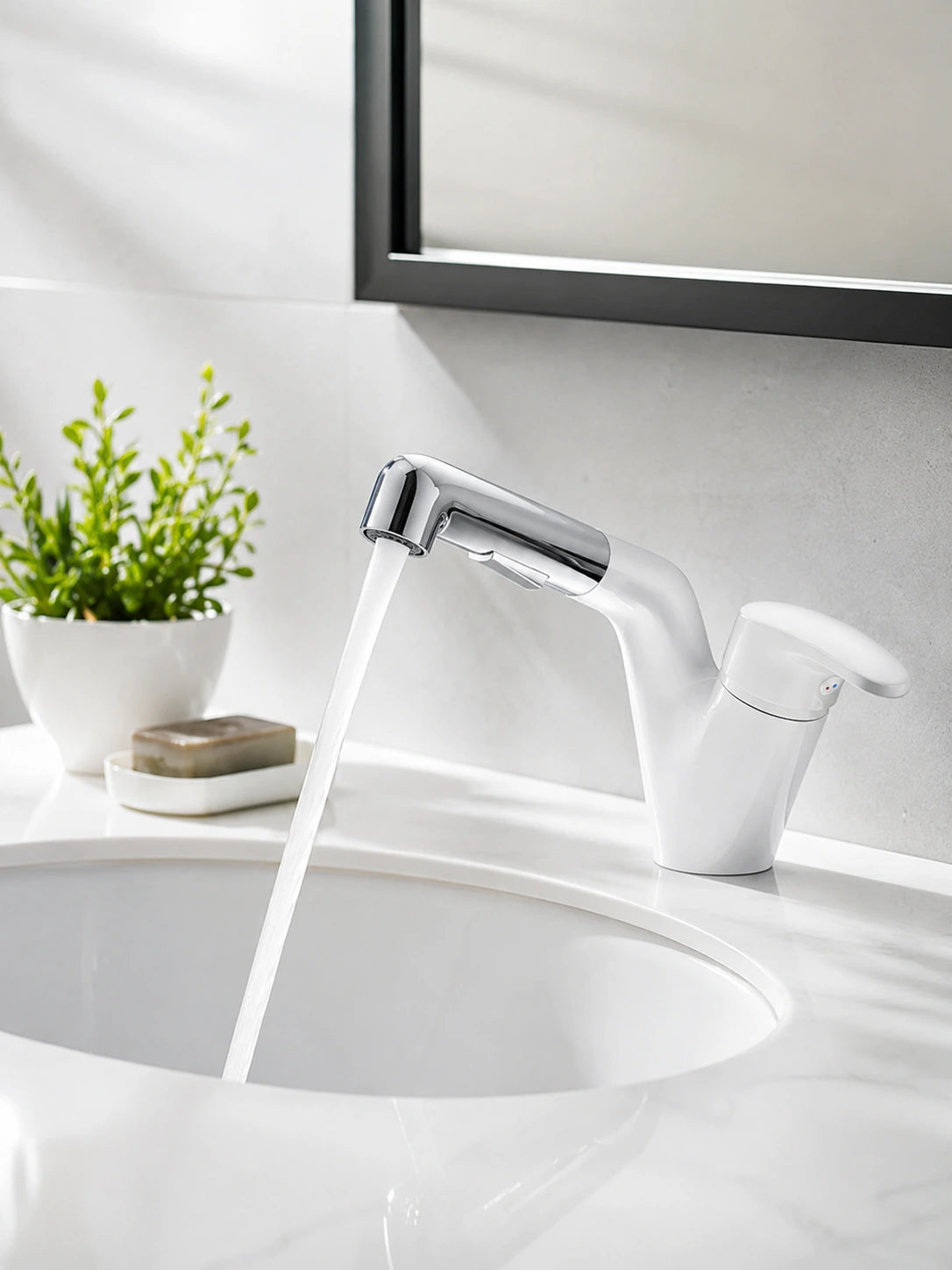 BBbidet 25033 white and chrome pull out bathroom basin mixer