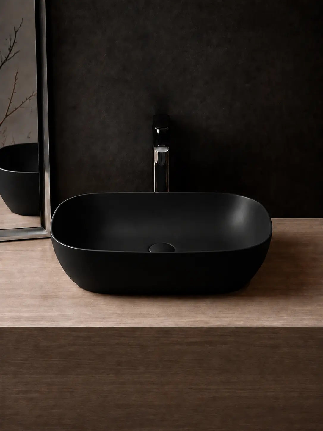 Front profile of BBbidet 2578 matte black ceramic countertop basin