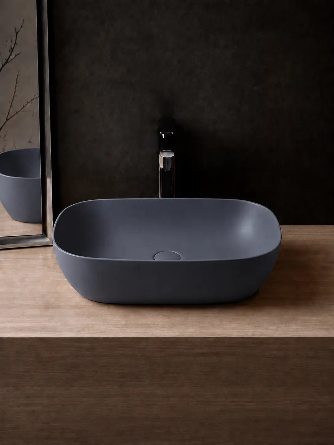 Front profile of BBbidet 2578 matte dark gray ceramic countertop basin