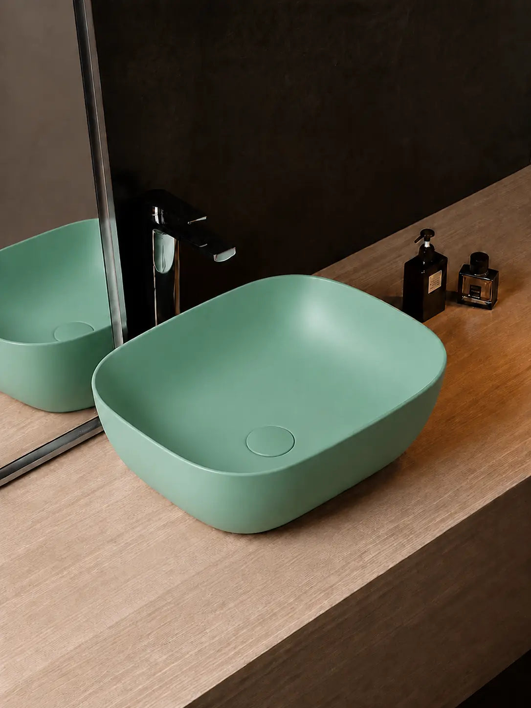 BBbidet 2578 matte green countertop basin from an alternate angle