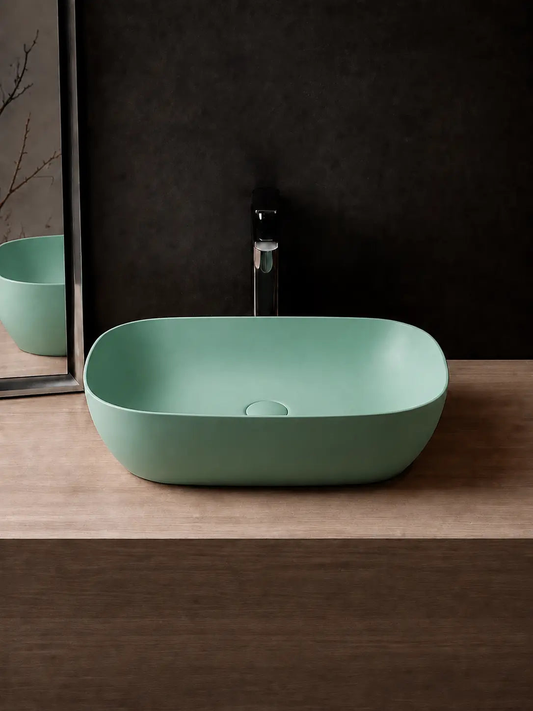 Front profile of BBbidet 2578 matte green ceramic countertop basin