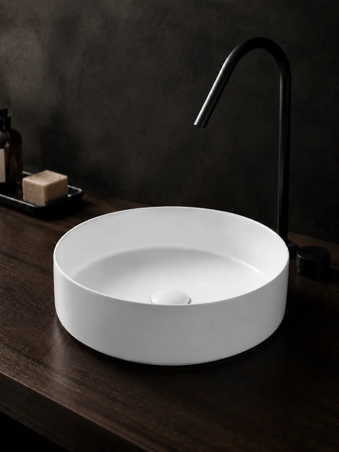BBbidet 2593 matte white round ceramic basin three-quarter view