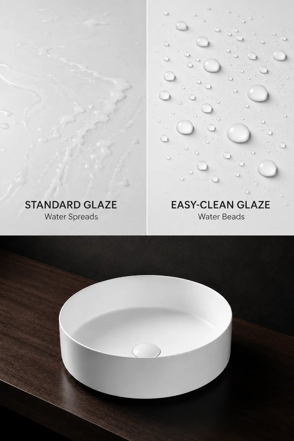 BBbidet 2593 matte white easy-clean glaze water-beading comparison