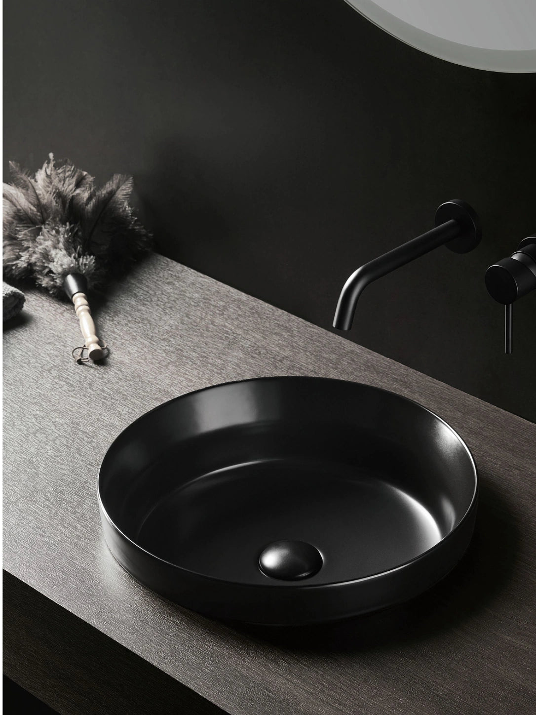 BBbidet 2593 410mm glazed black round ceramic countertop basin hero view