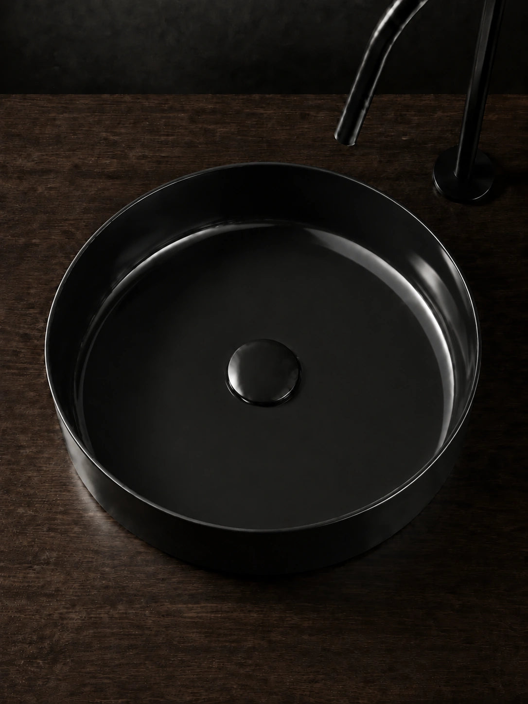 BBbidet 2593 410mm glazed black round ceramic countertop basin top view
