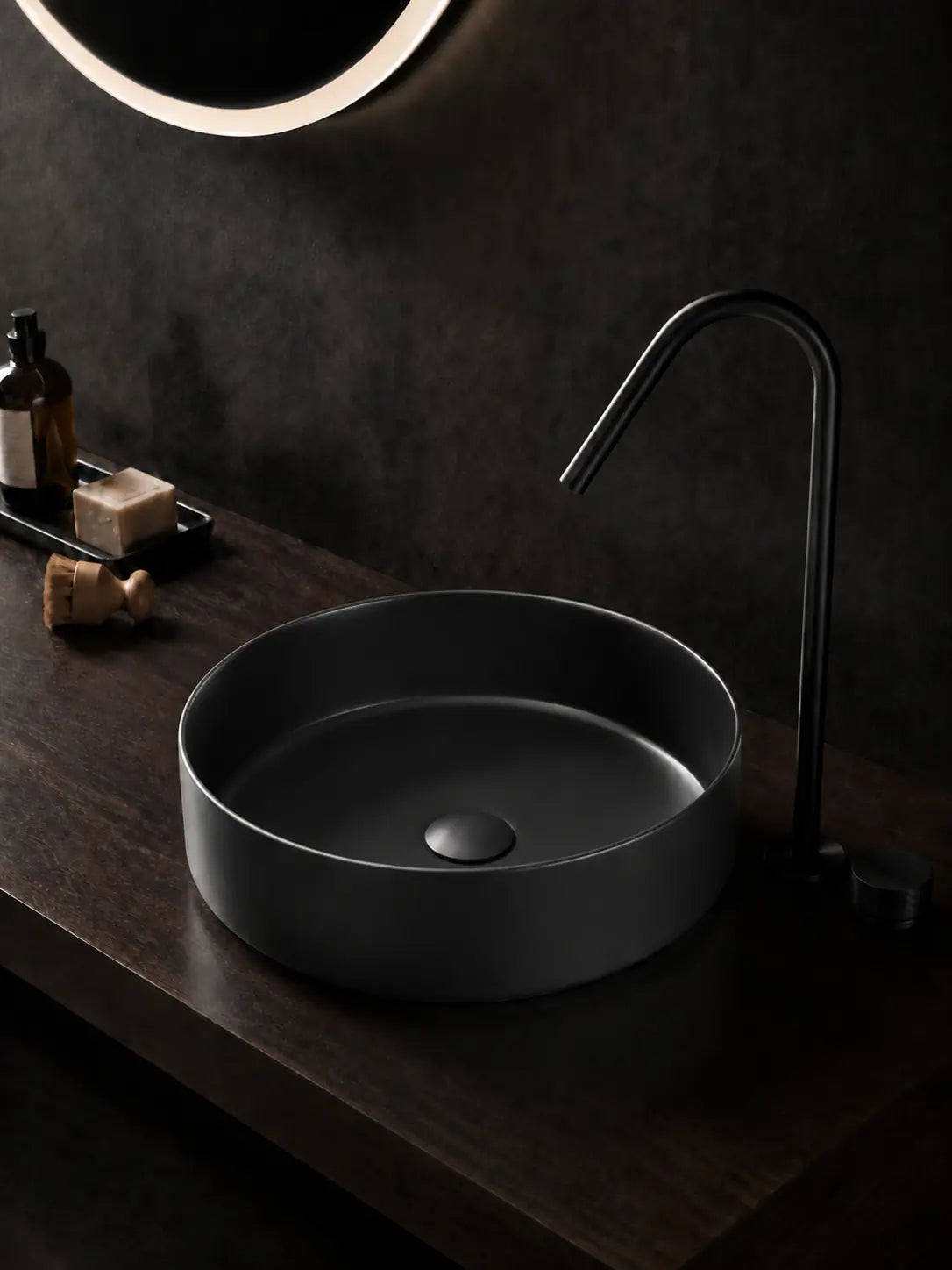 BBbidet 2593 410mm matte black round ceramic countertop basin hero view