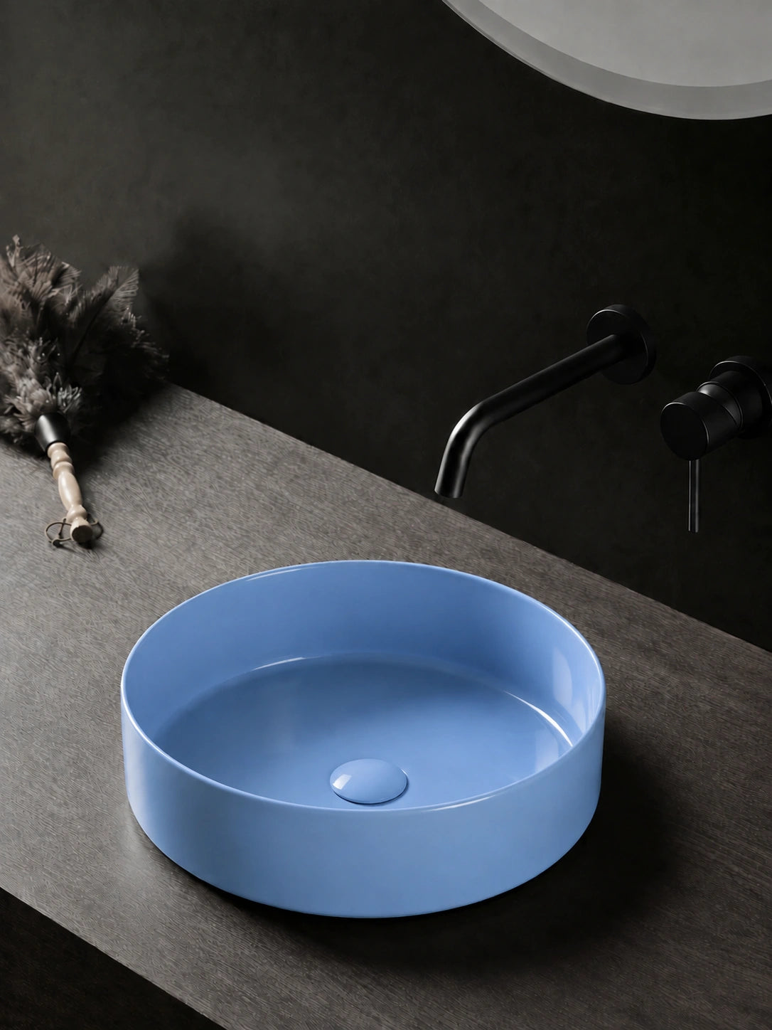 BBbidet 2593 410mm glazed blue round ceramic countertop basin hero view