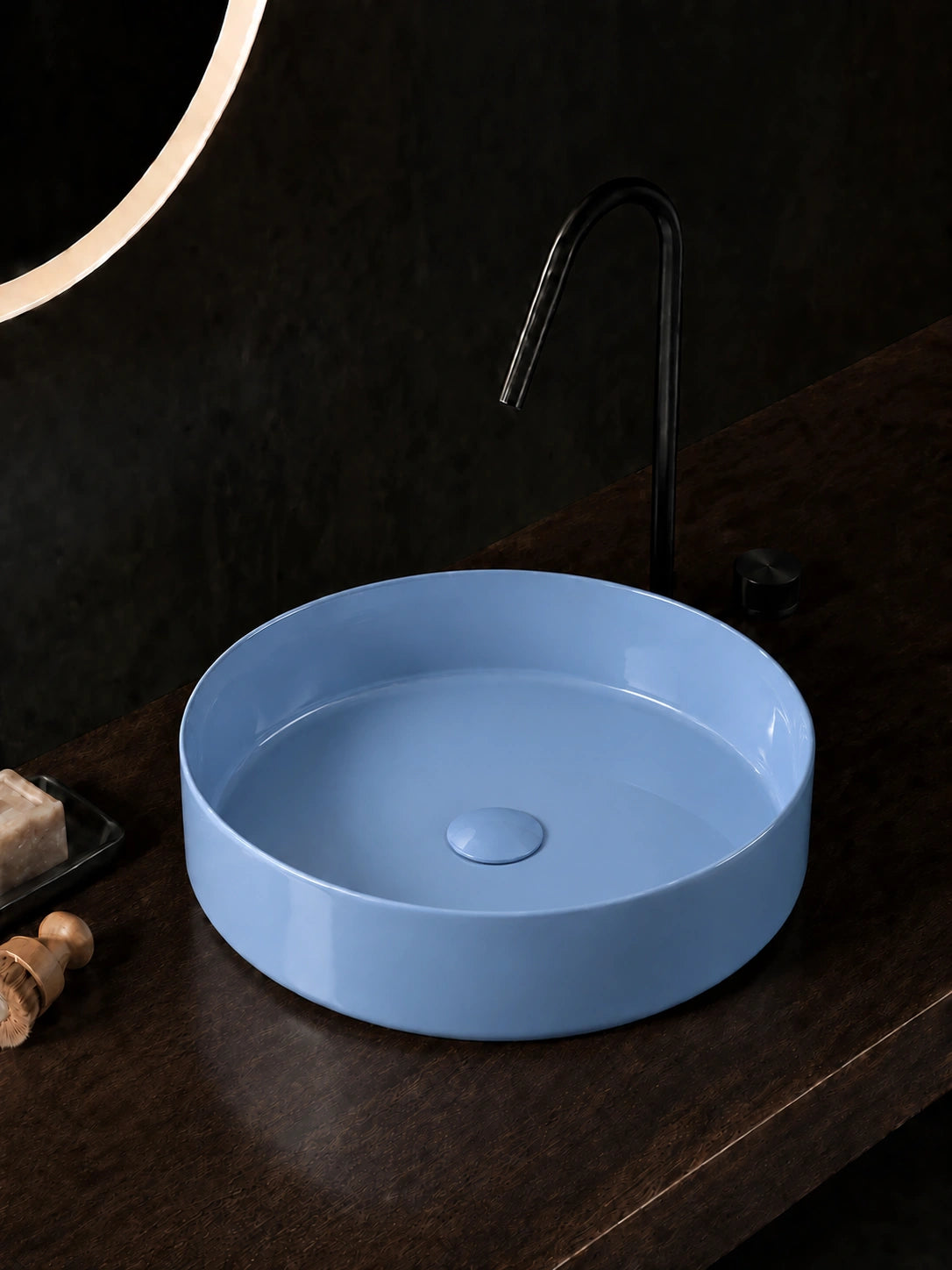BBbidet 2593 410mm glazed blue round ceramic countertop basin alternate angle