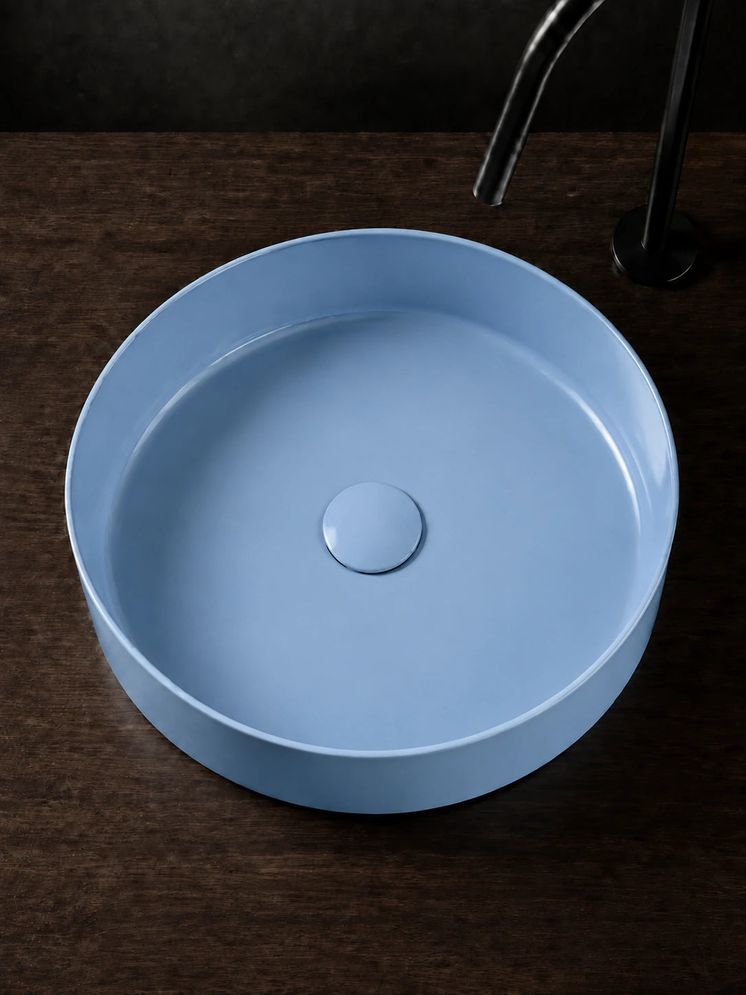 BBbidet 2593 410mm glazed blue round ceramic countertop basin top view
