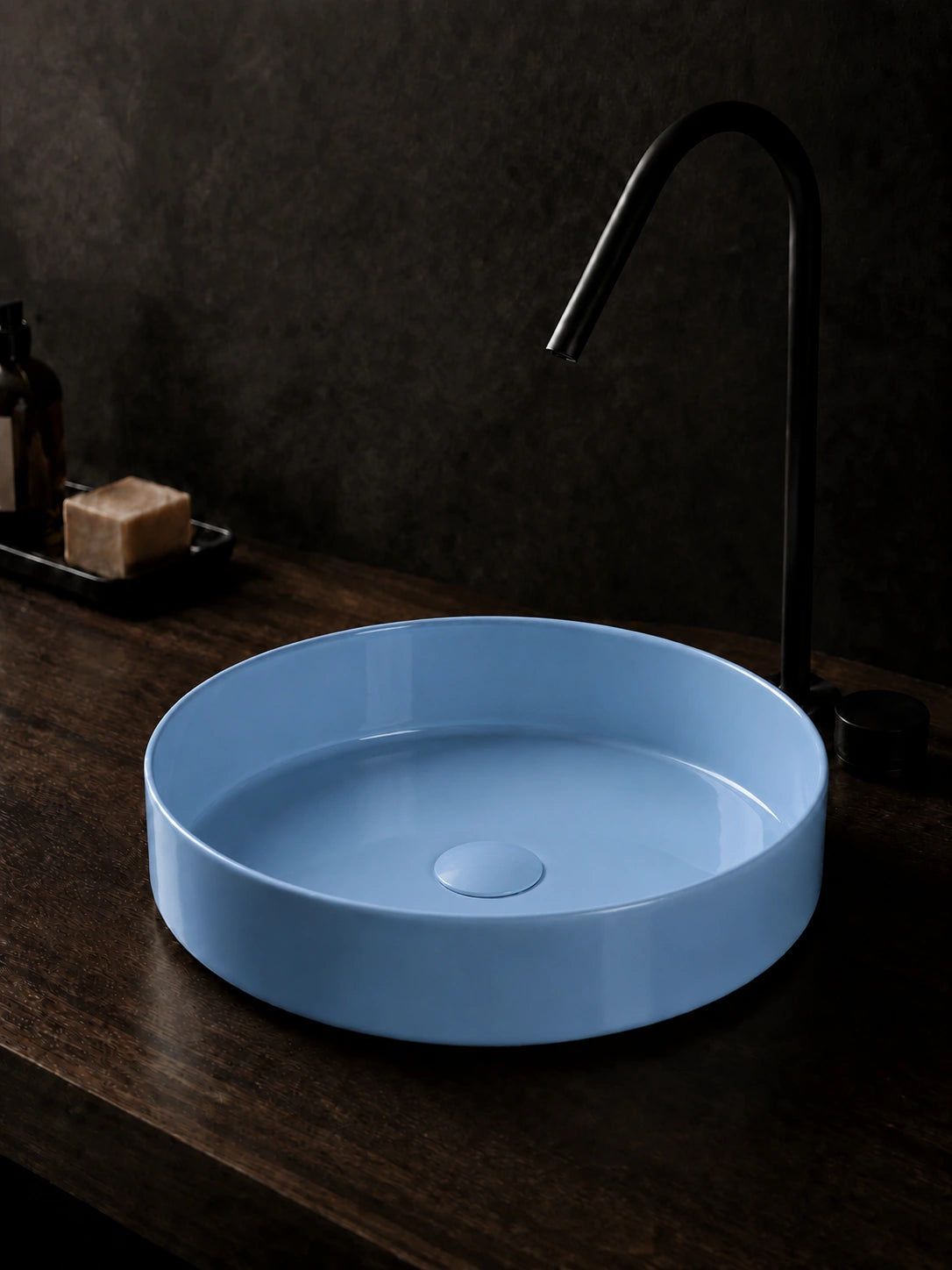 BBbidet 2593 410mm glazed blue round ceramic countertop basin side view