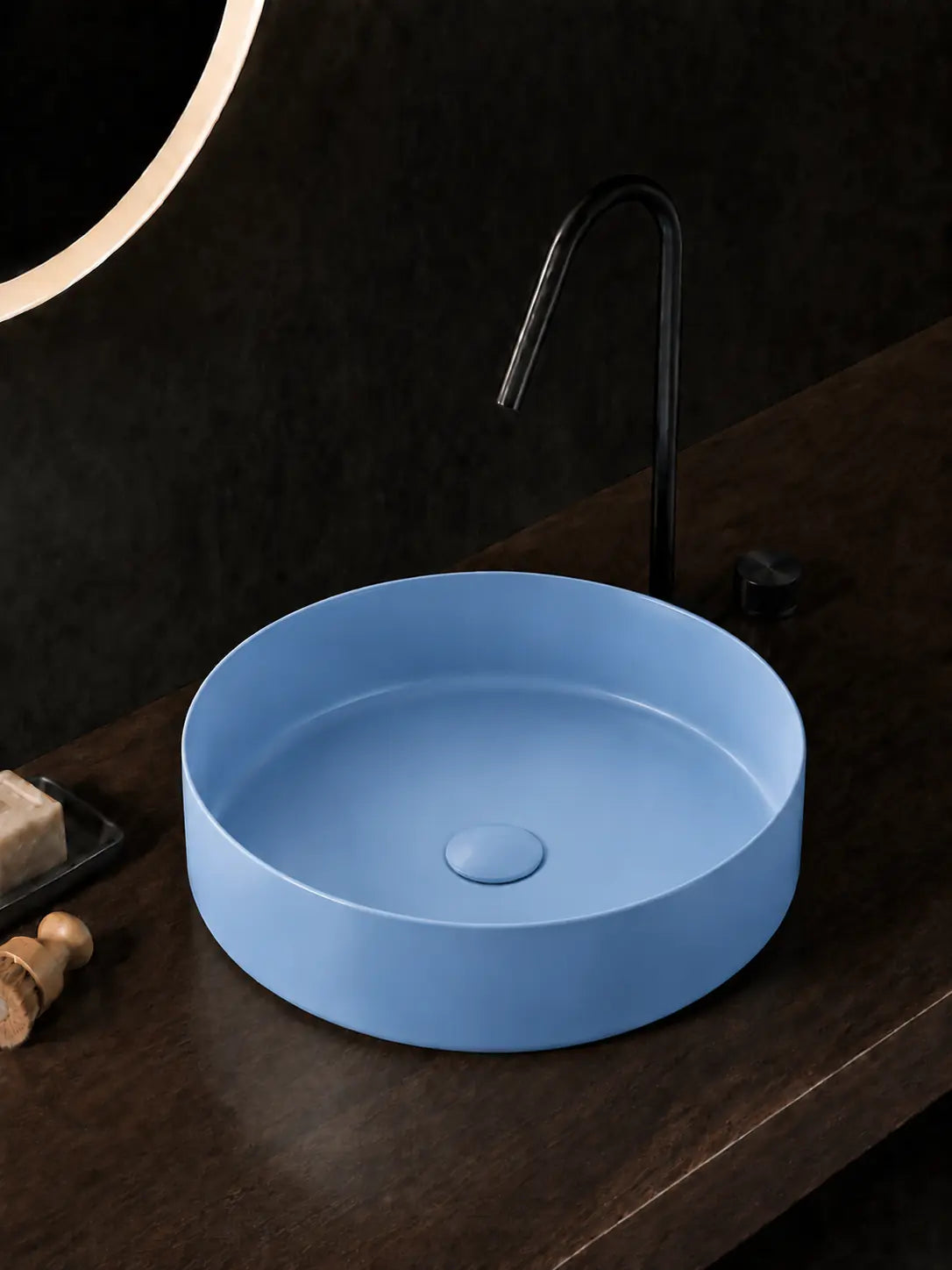 BBbidet 2593 matte blue round countertop basin alternate angle