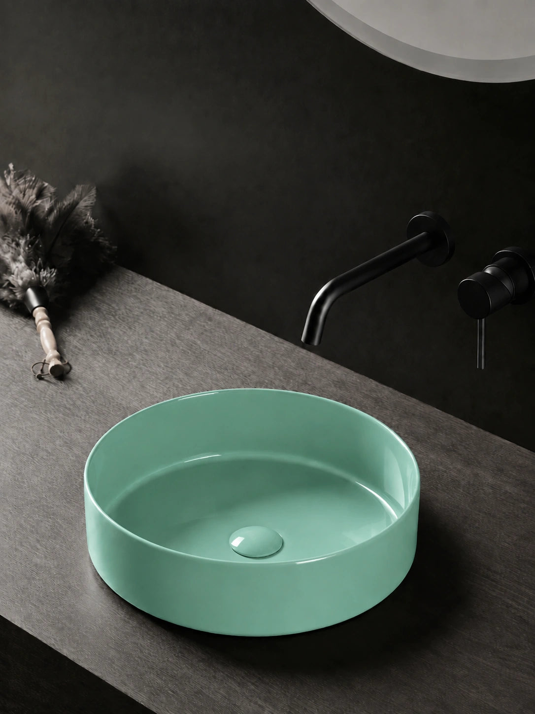BBbidet 2593 410mm glazed mint green round ceramic countertop basin hero view