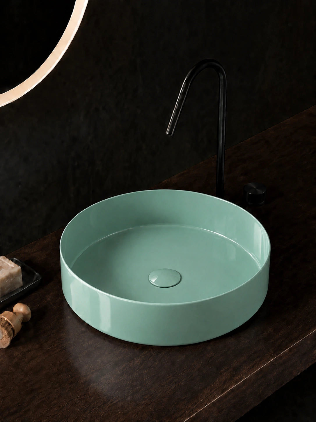 BBbidet 2593 410mm glazed mint green round ceramic countertop basin alternate angle