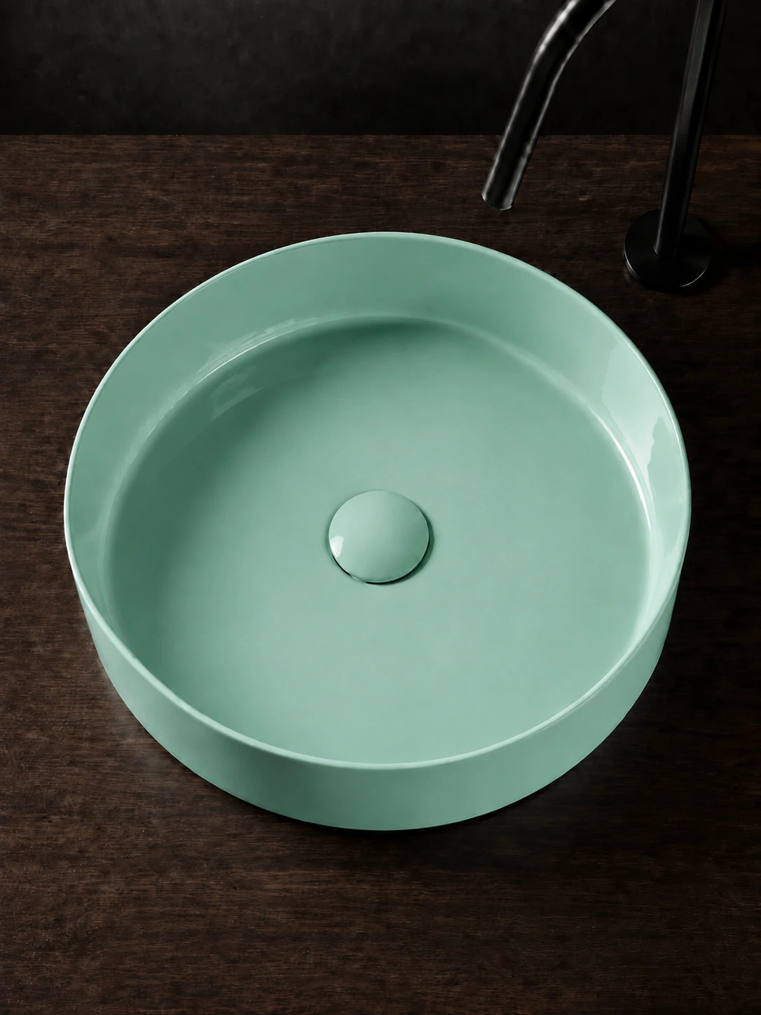 BBbidet 2593 410mm glazed mint green round ceramic countertop basin top view