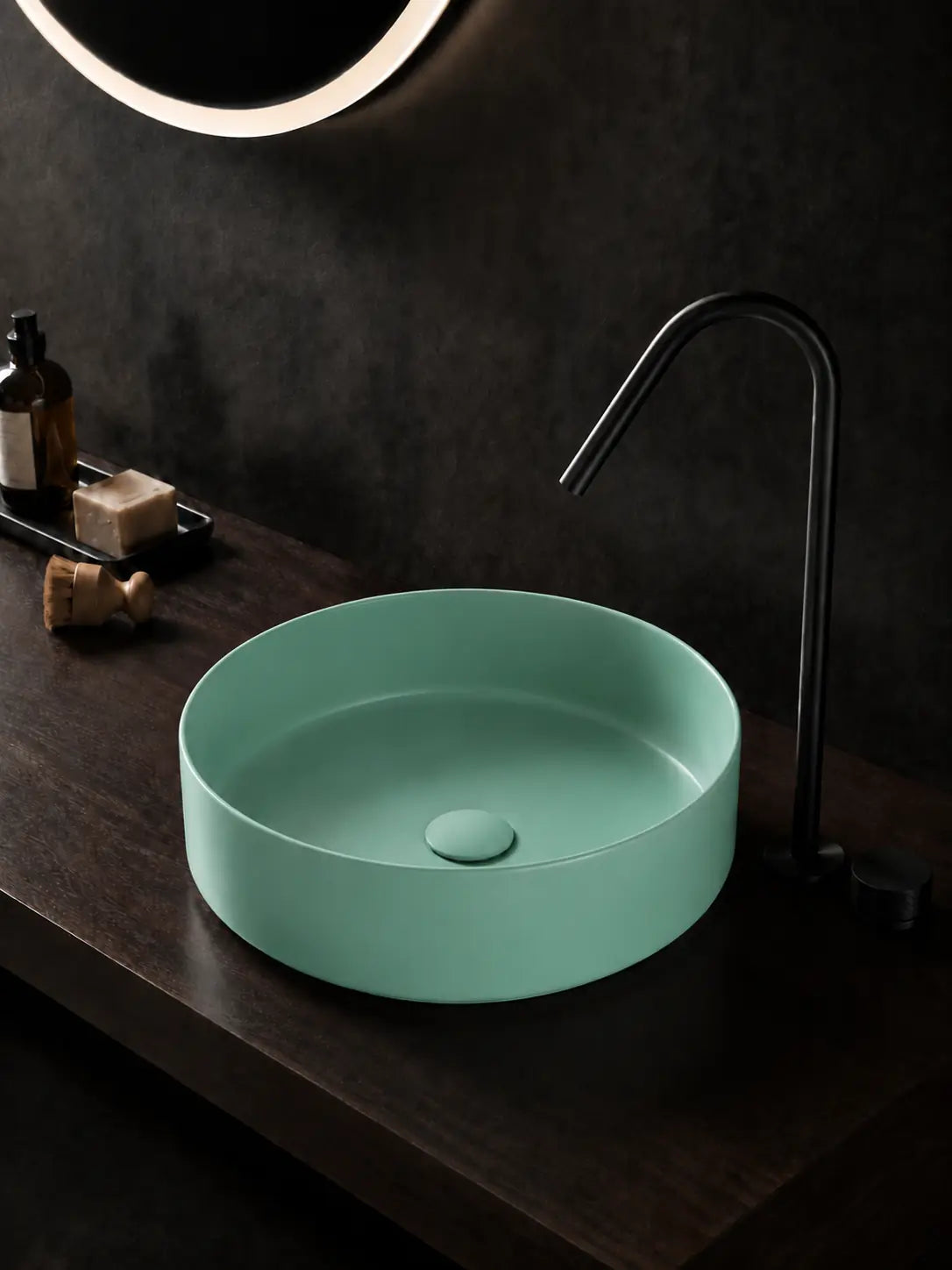 BBbidet 2593 410mm matte mint green round ceramic countertop basin hero view
