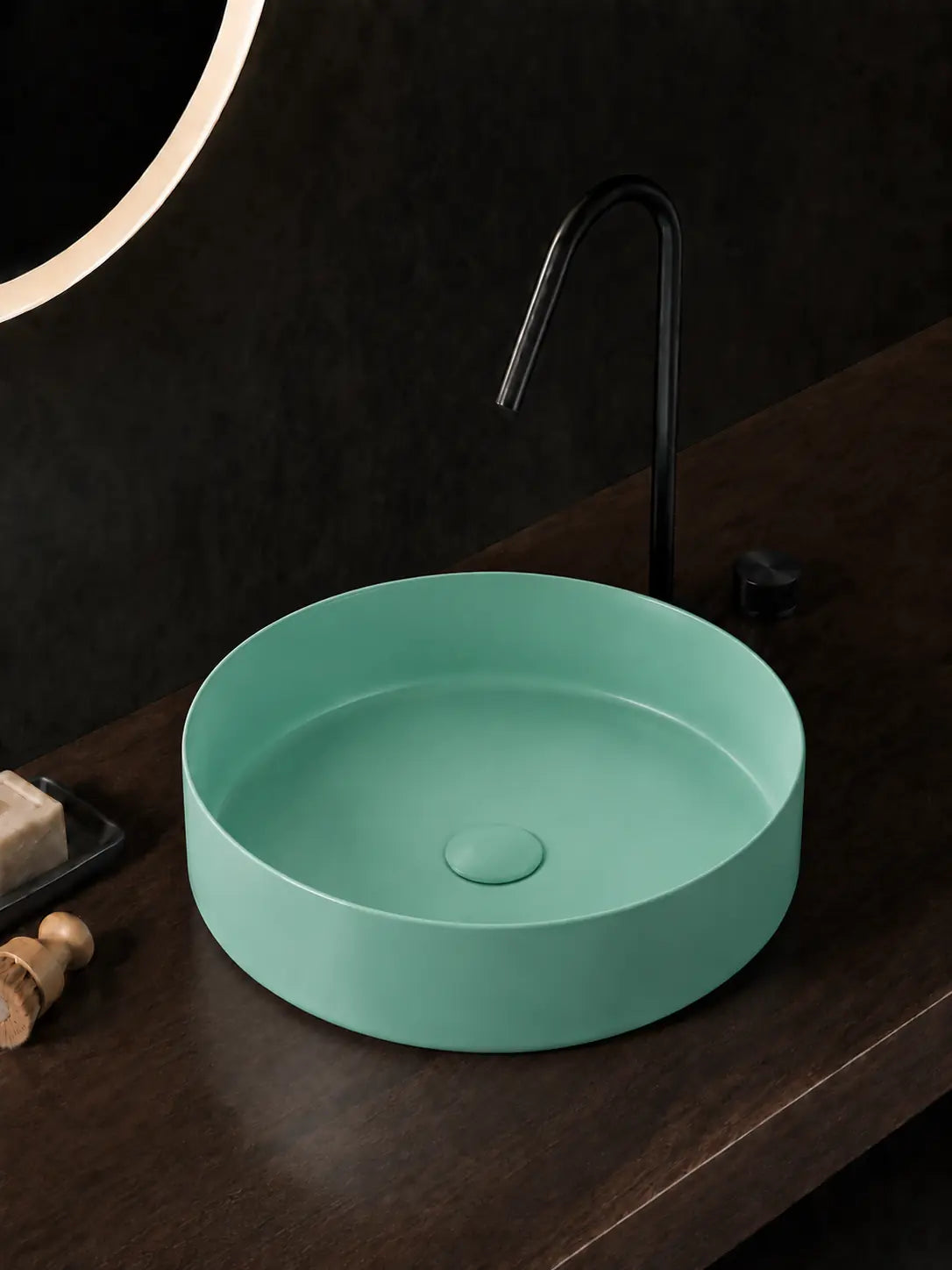 BBbidet 2593 matte mint green round countertop basin alternate angle