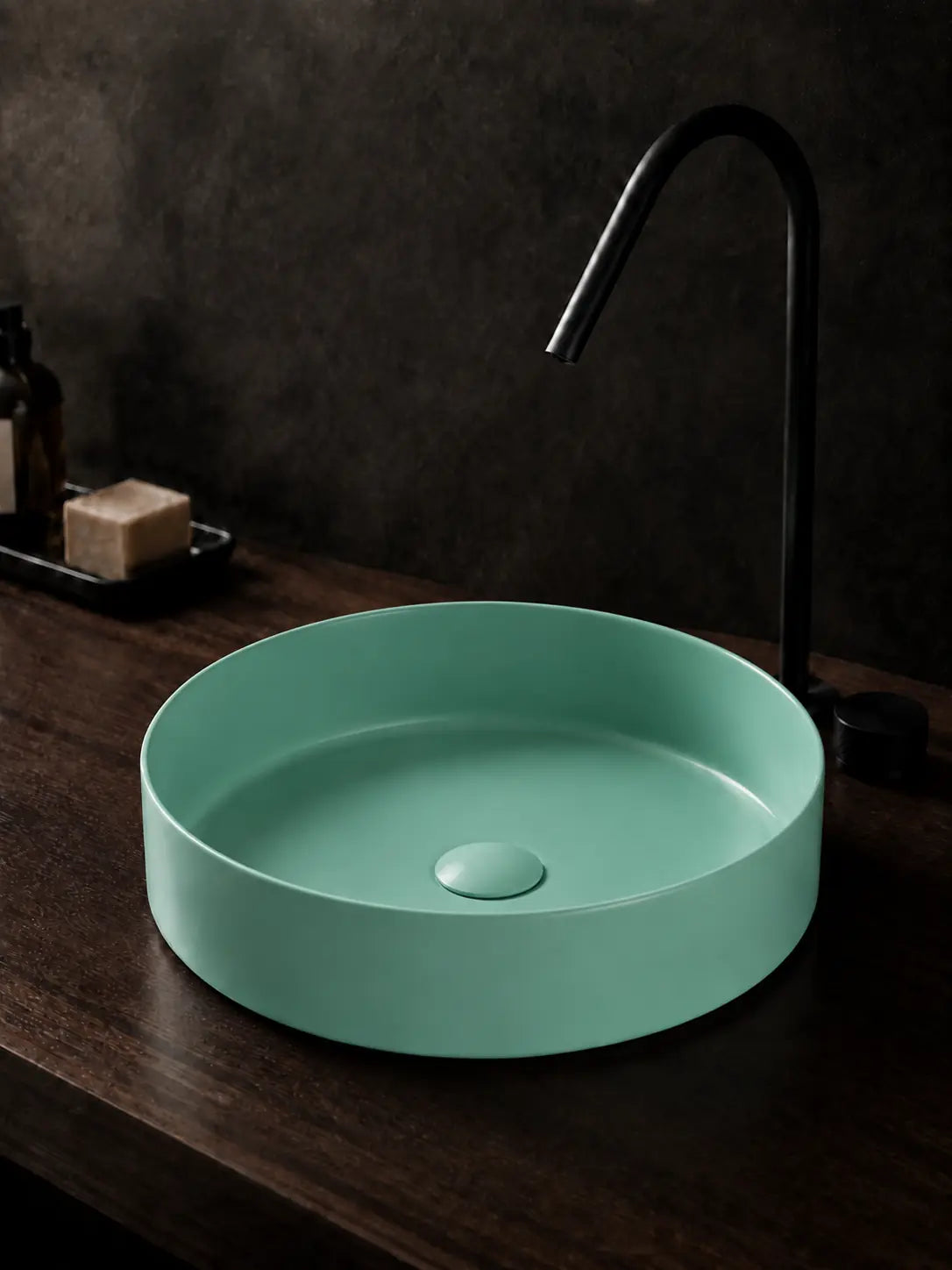 BBbidet 2593 matte mint green low-profile countertop basin side view