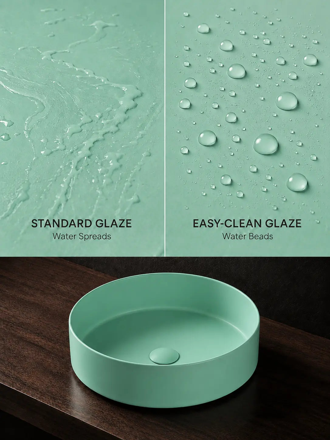BBbidet 2593 matte mint green easy-clean glaze water-beading comparison
