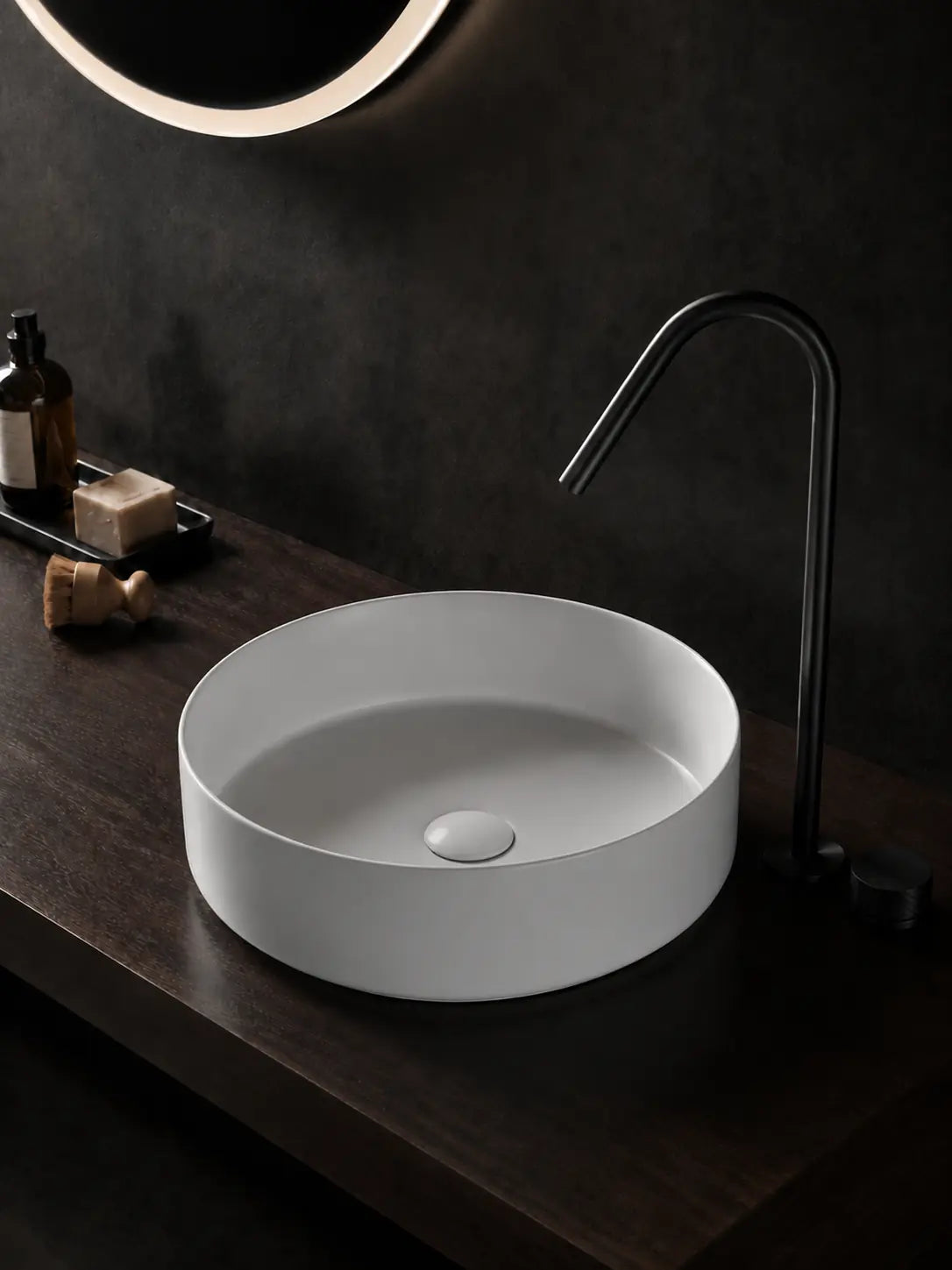 BBbidet 2593 410mm matte gray round ceramic countertop basin hero view