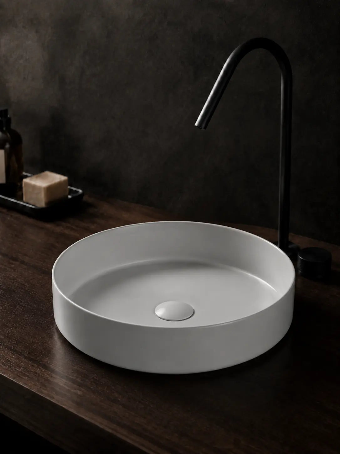 BBbidet 2593 matte gray low-profile countertop basin side view