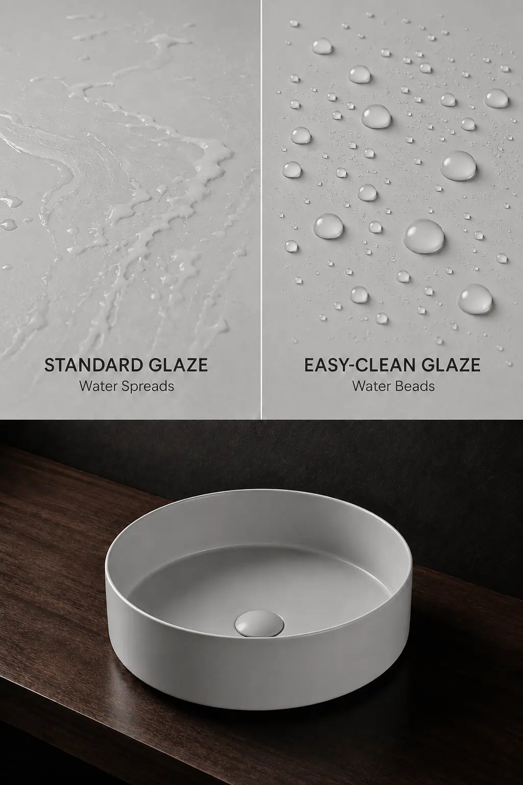 BBbidet 2593 matte gray easy-clean glaze water-beading comparison