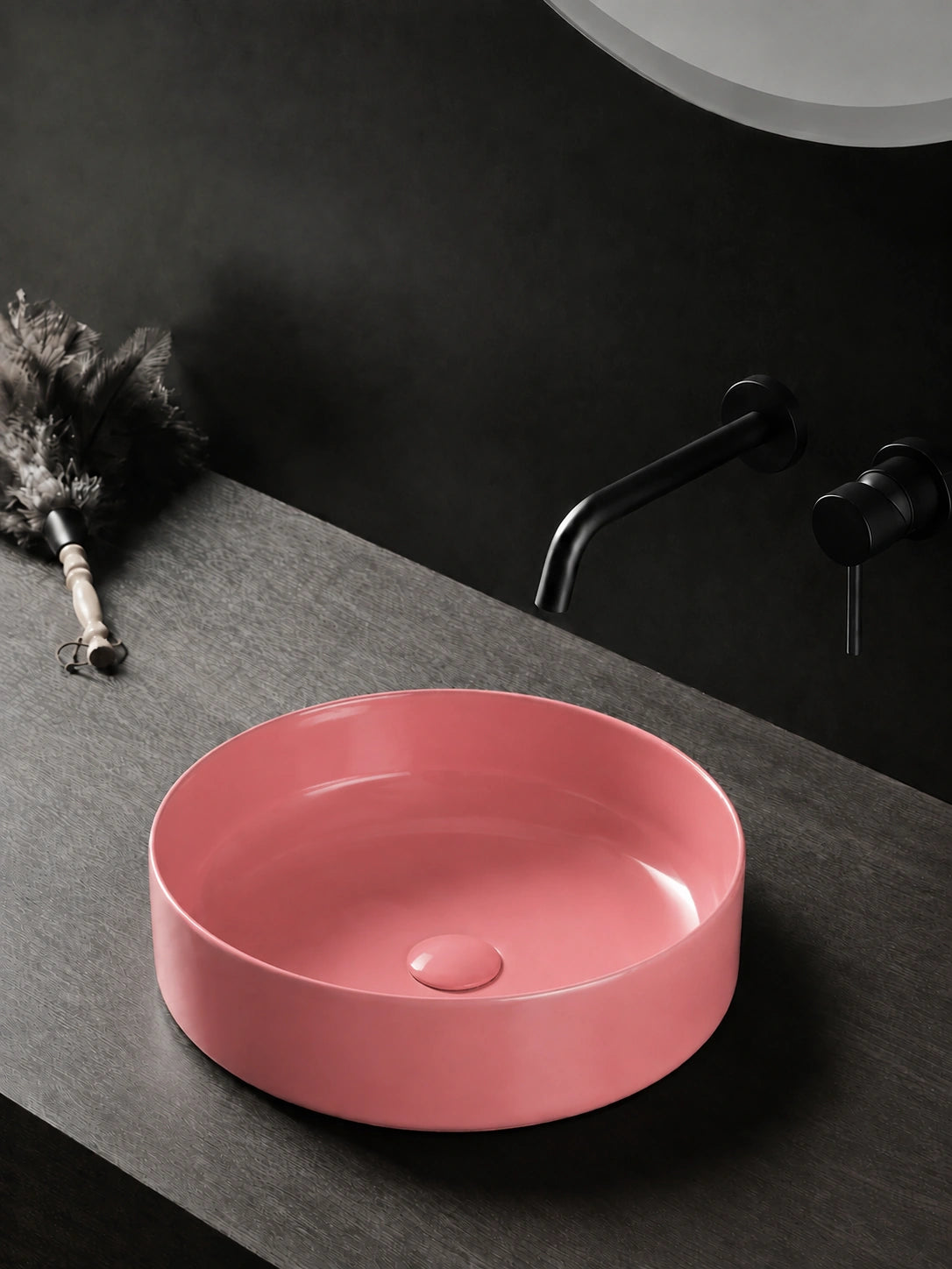 BBbidet 2593 410mm glazed pink round ceramic countertop basin hero view
