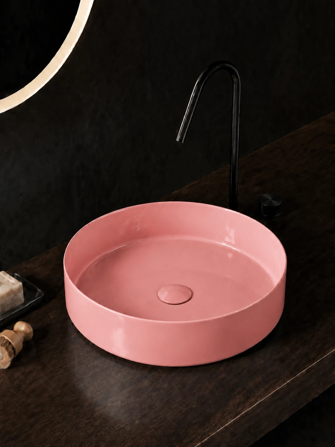BBbidet 2593 410mm glazed pink round ceramic countertop basin top view