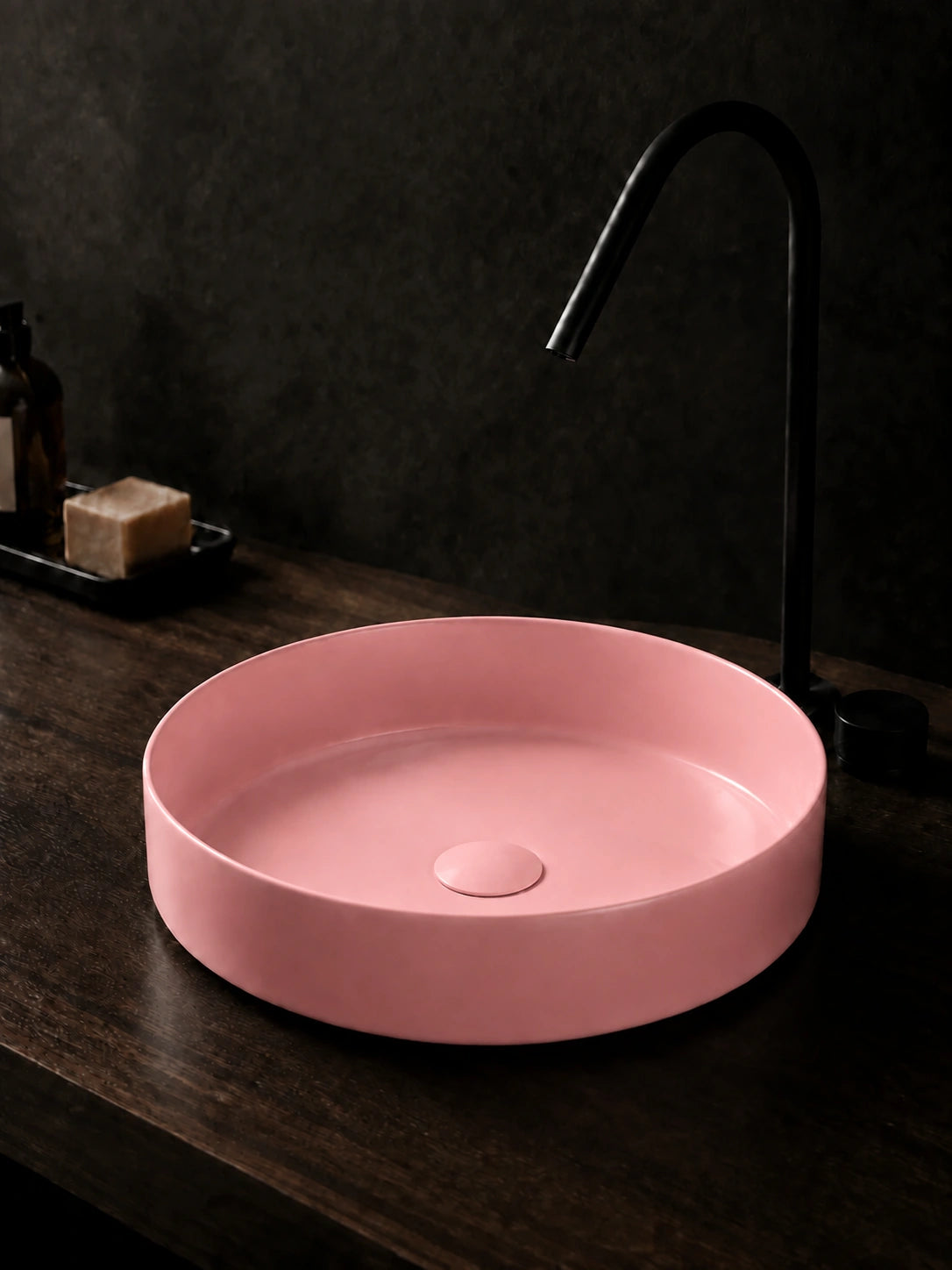 BBbidet 2593 410mm glazed pink round ceramic countertop basin side view