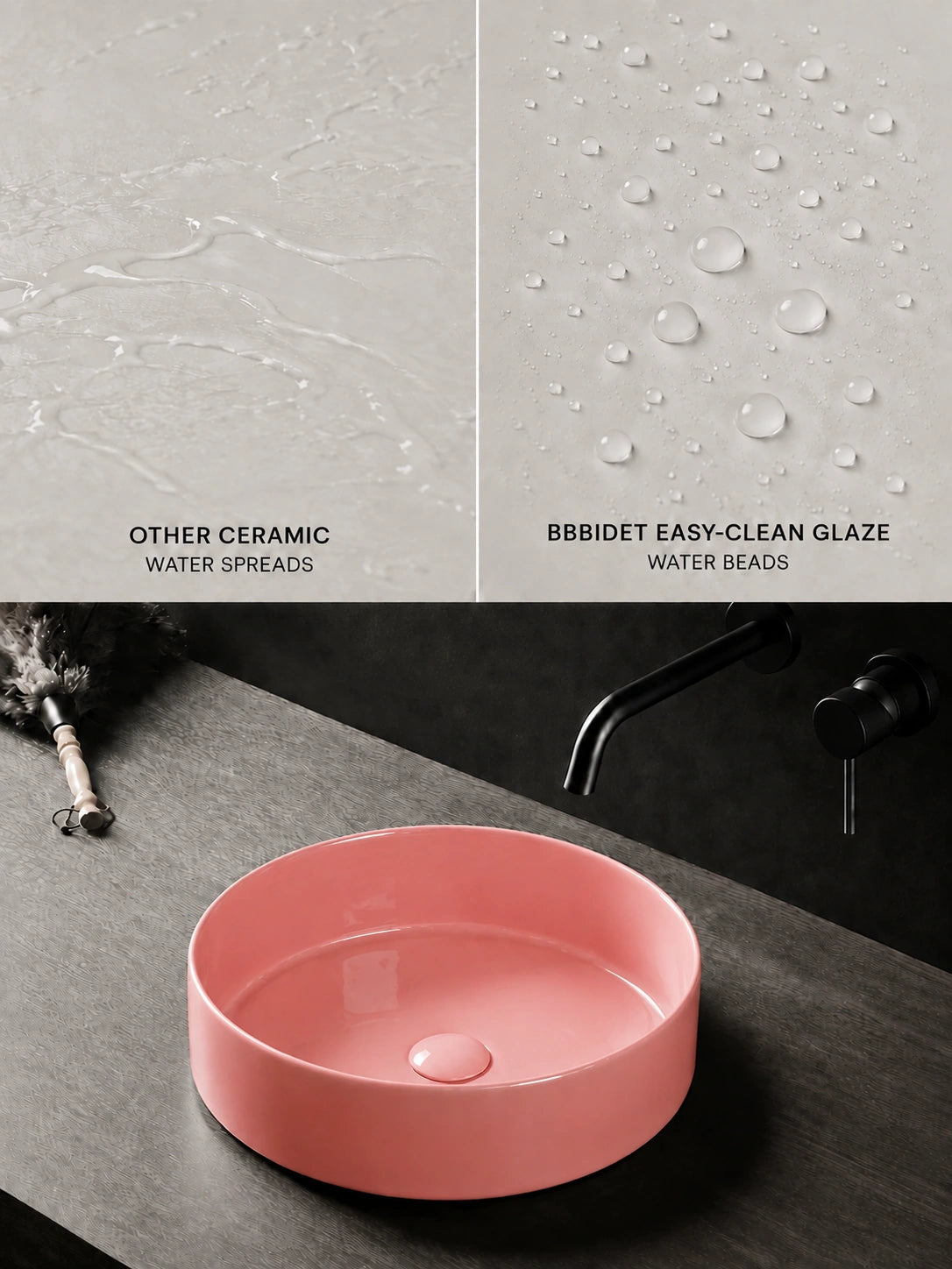 BBbidet 2593 410mm glazed pink round ceramic countertop basin easy-clean glaze comparison