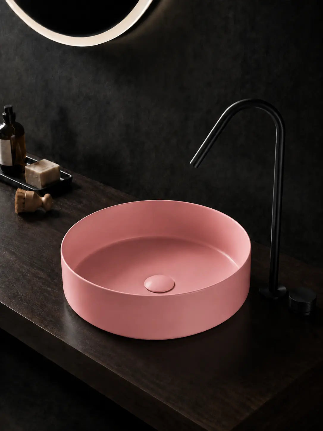 BBbidet 2593 410mm matte pink round ceramic countertop basin hero view