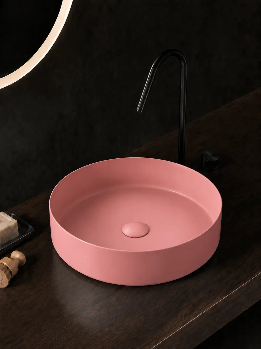BBbidet 2593 matte pink low-profile countertop basin side view