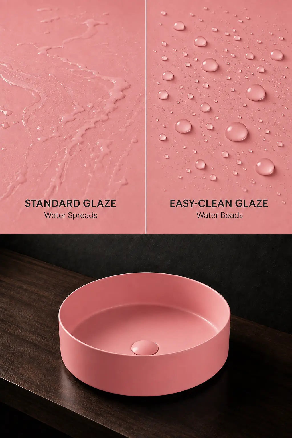 BBbidet 2593 matte pink easy-clean glaze water-beading comparison