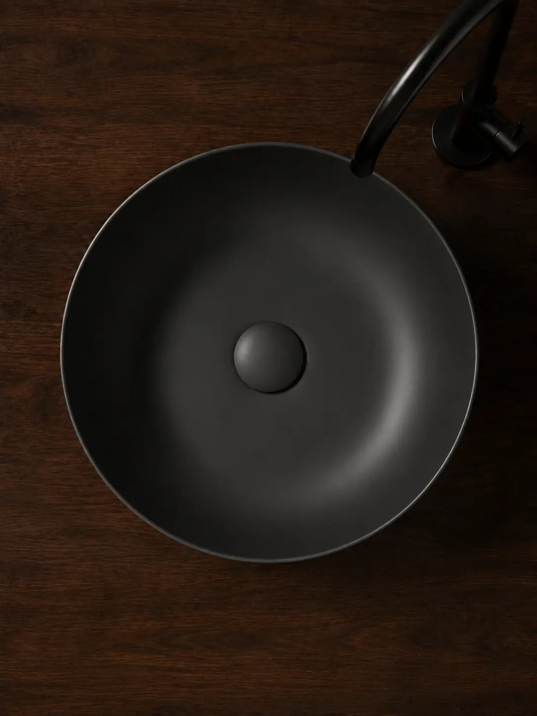 BBbidet 2603 matte black round ceramic countertop basin, top view