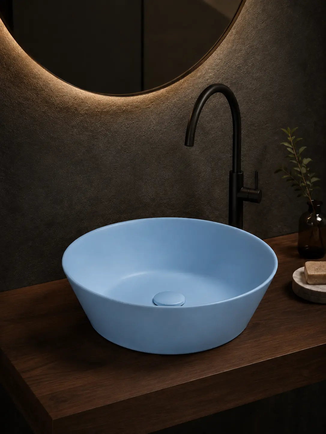 BBbidet 2603 matte blue round ceramic countertop basin, hero view