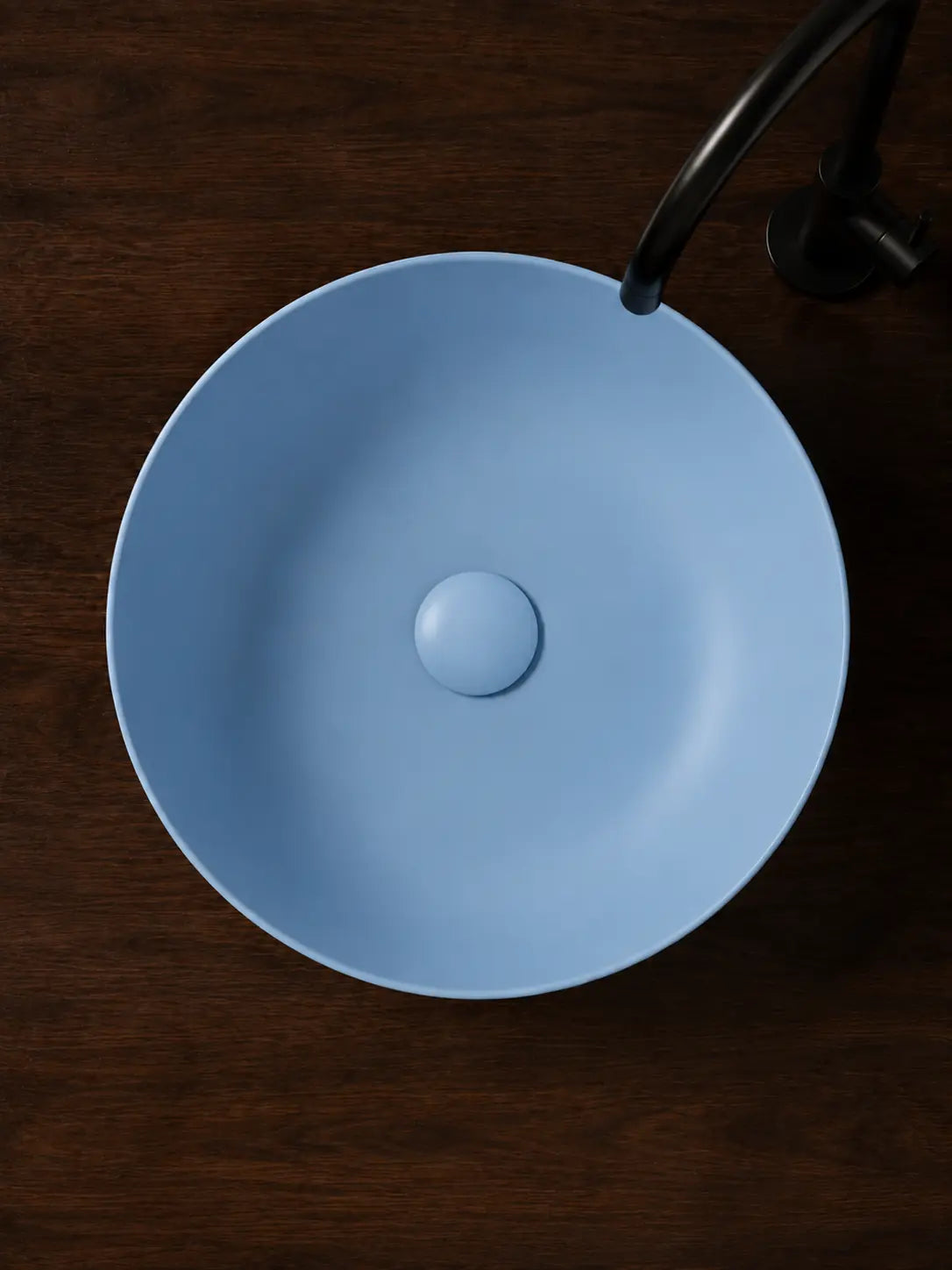 BBbidet 2603 matte blue round ceramic countertop basin, top view