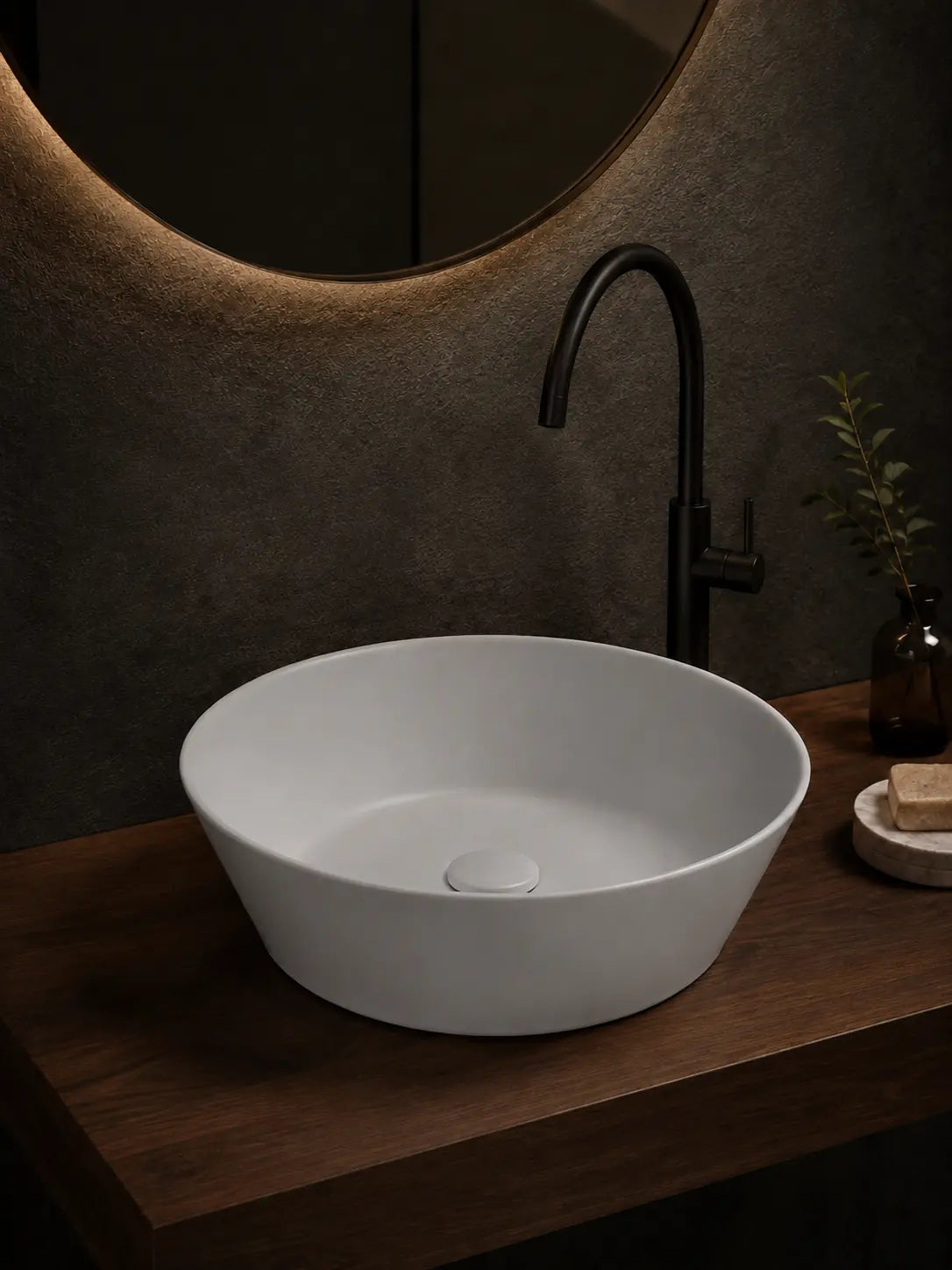 BBbidet 2603 matte gray round ceramic countertop basin, hero view