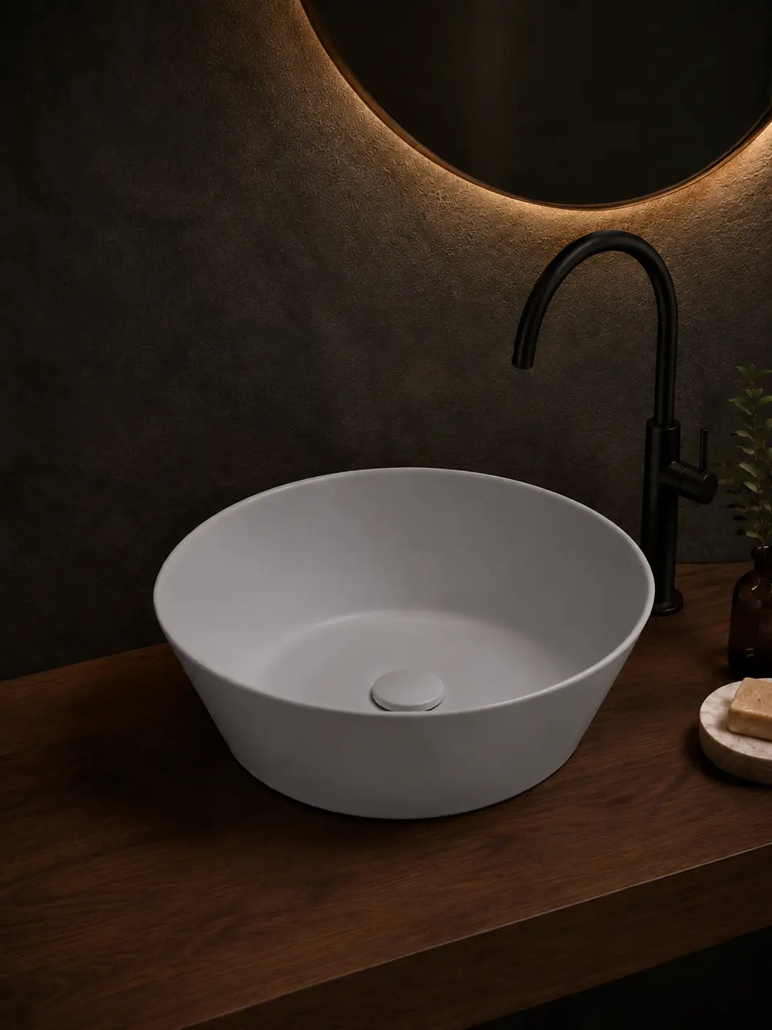 BBbidet 2603 matte gray round ceramic countertop basin, alternate angle