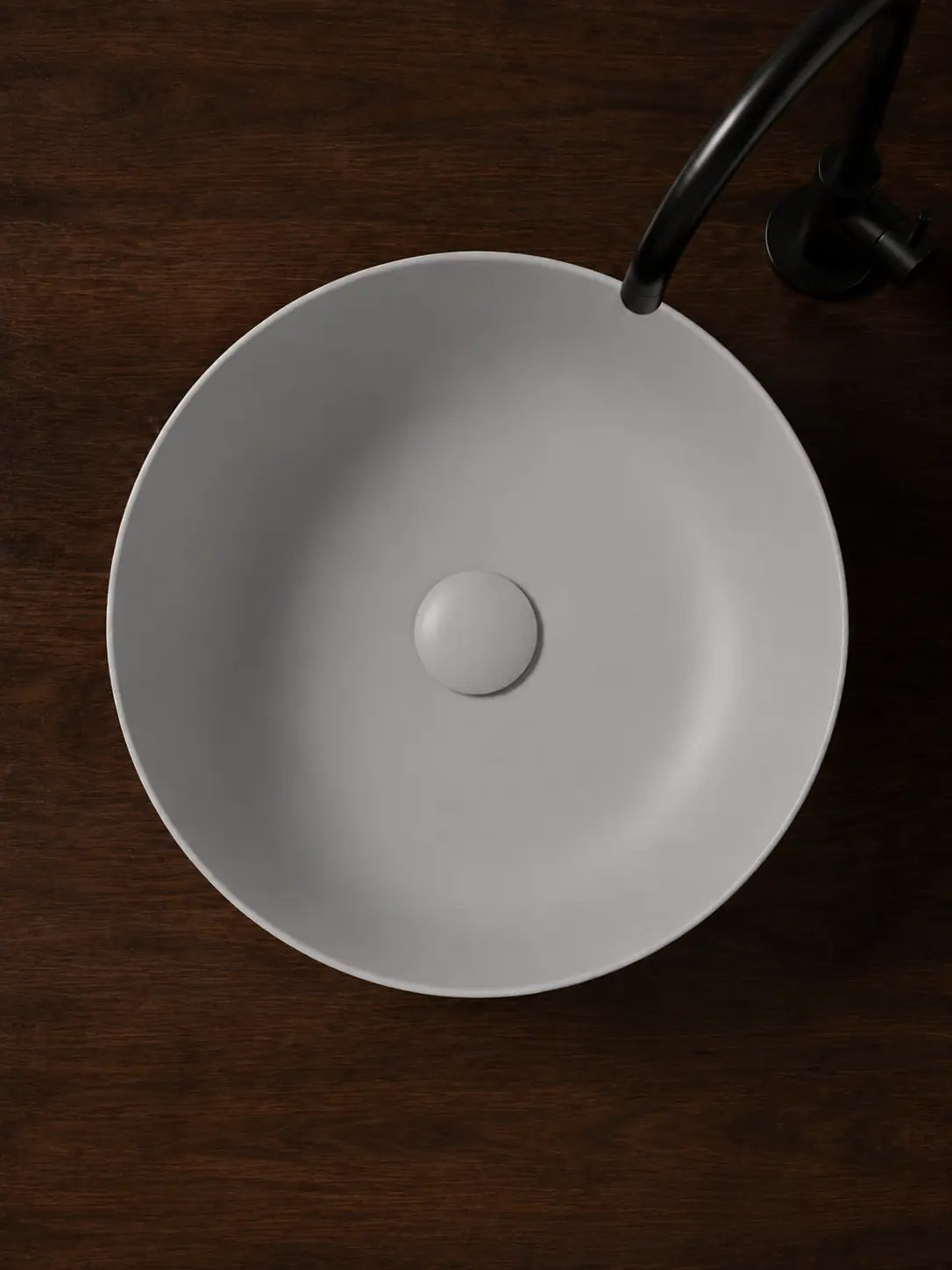 BBbidet 2603 matte gray round ceramic countertop basin, top view
