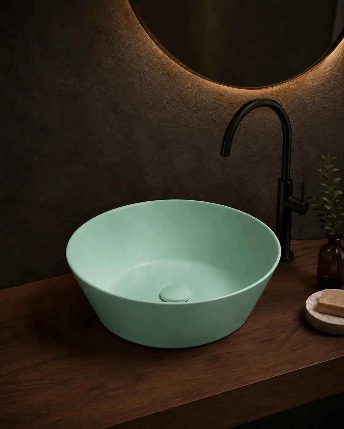 BBbidet 2603 matte green round ceramic countertop basin, alternate angle