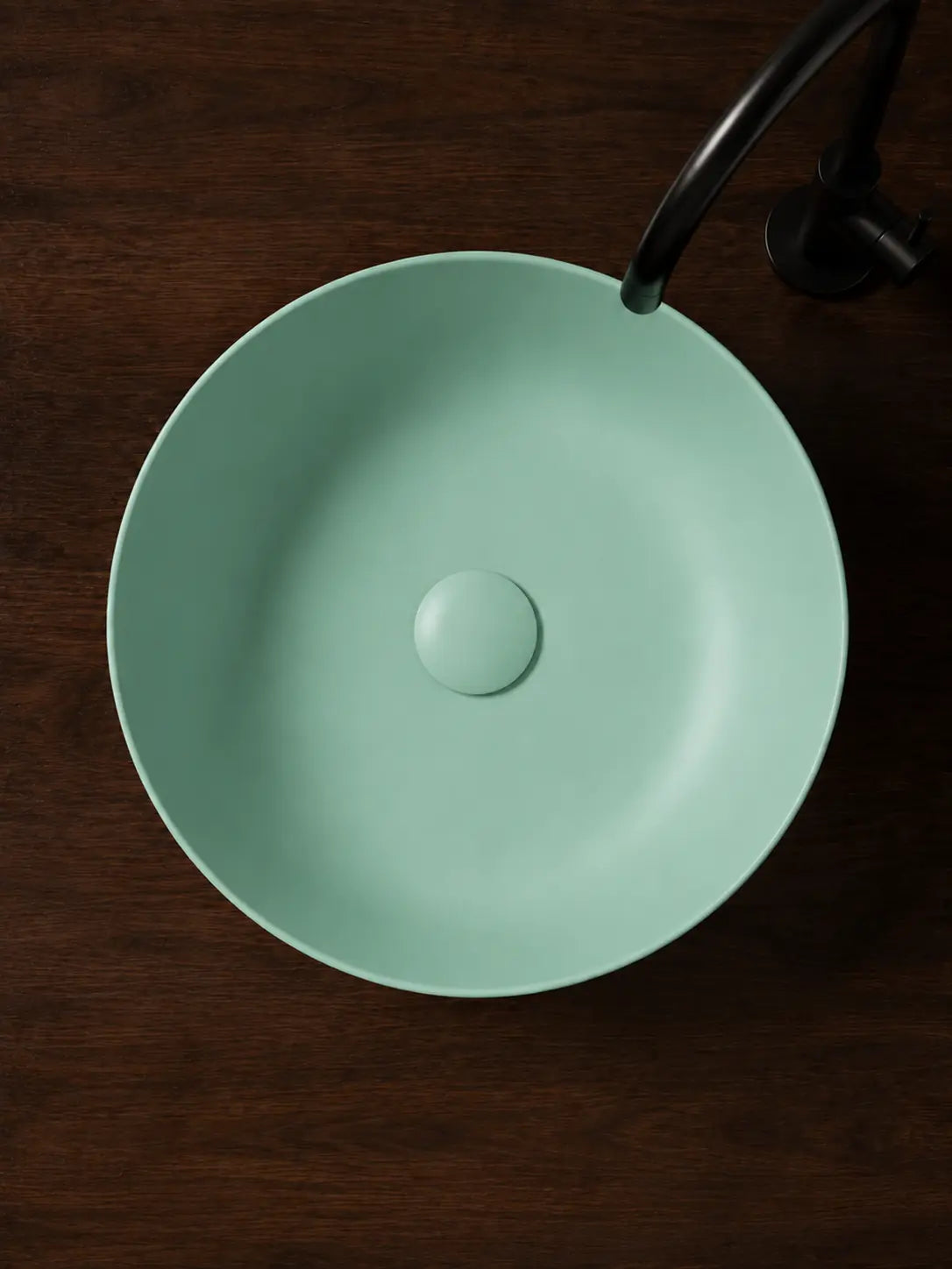 BBbidet 2603 matte green round ceramic countertop basin, top view