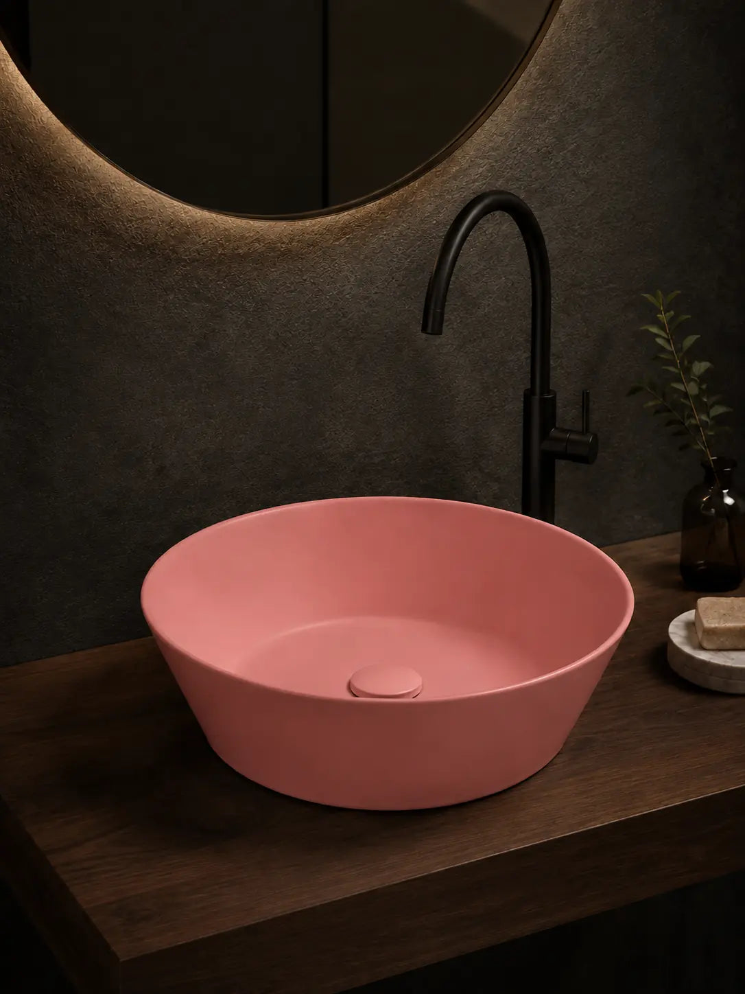 BBbidet 2603 matte pink round ceramic countertop basin, hero view