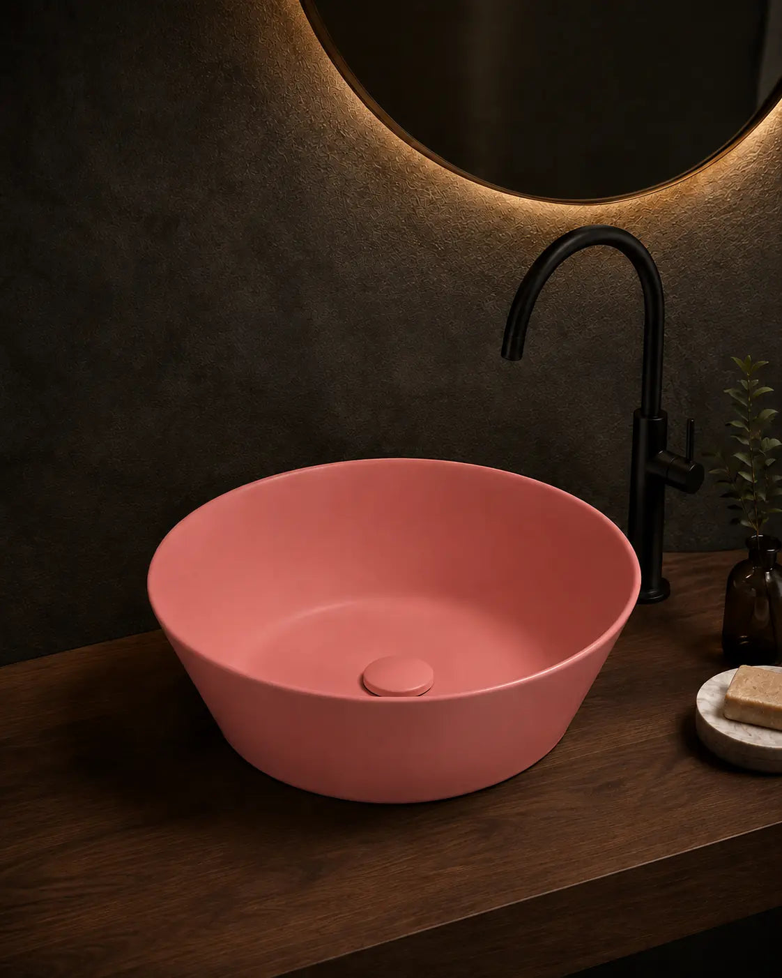 BBbidet 2603 matte pink round ceramic countertop basin, alternate angle