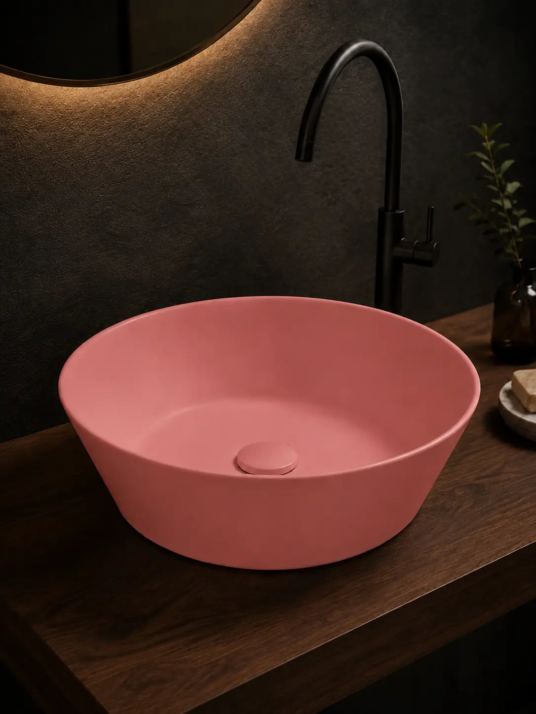 BBbidet 2603 matte pink round ceramic countertop basin, side view