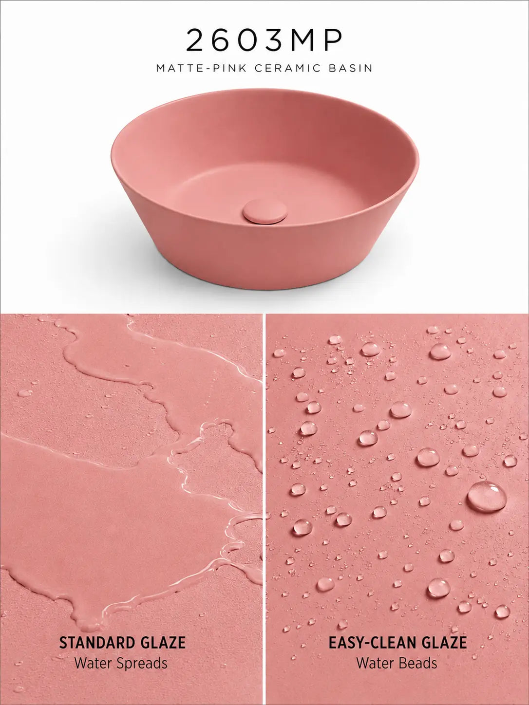 BBbidet 2603 matte pink round ceramic countertop basin, easy-clean glaze comparison