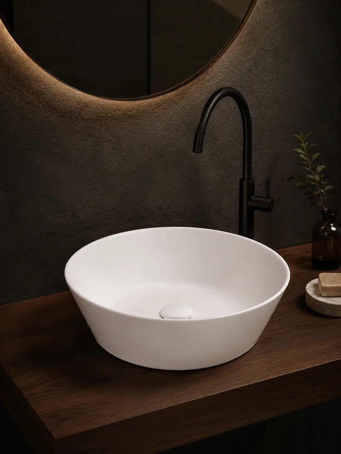 BBbidet 2603 matte white round ceramic countertop basin, hero view