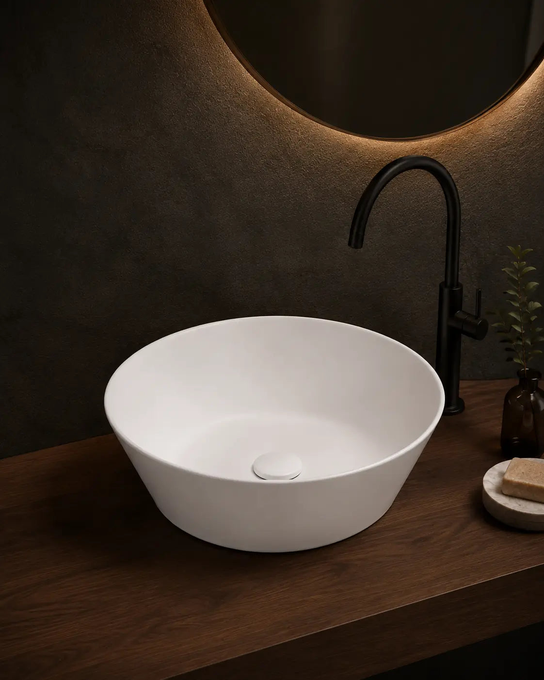 BBbidet 2603 matte white round ceramic countertop basin, alternate angle