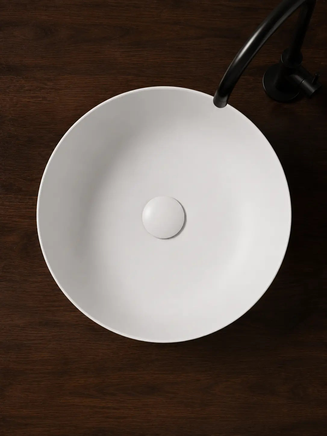 BBbidet 2603 matte white round ceramic countertop basin, top view