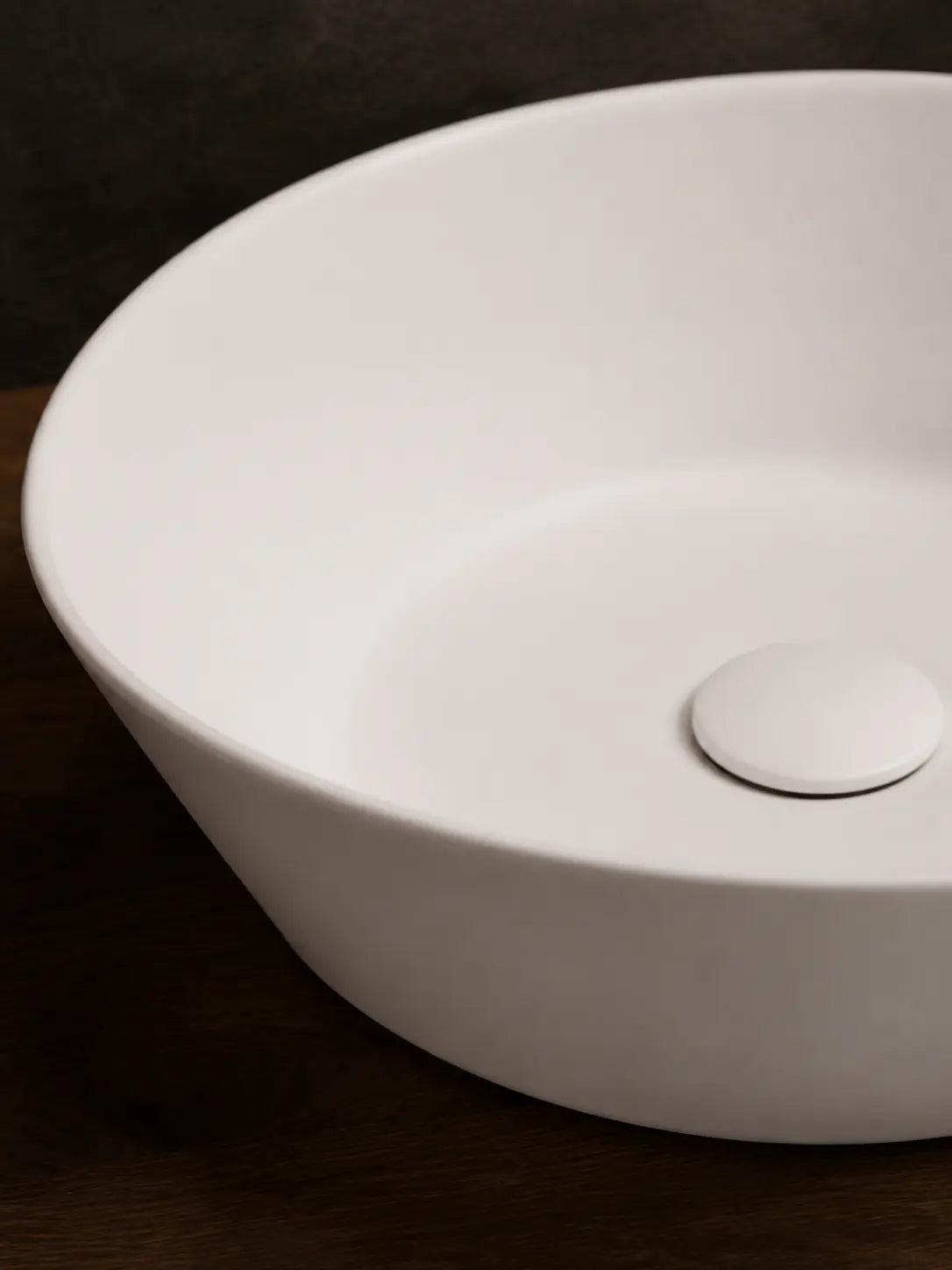 BBbidet 2603 matte white round ceramic countertop basin, ceramic surface detail