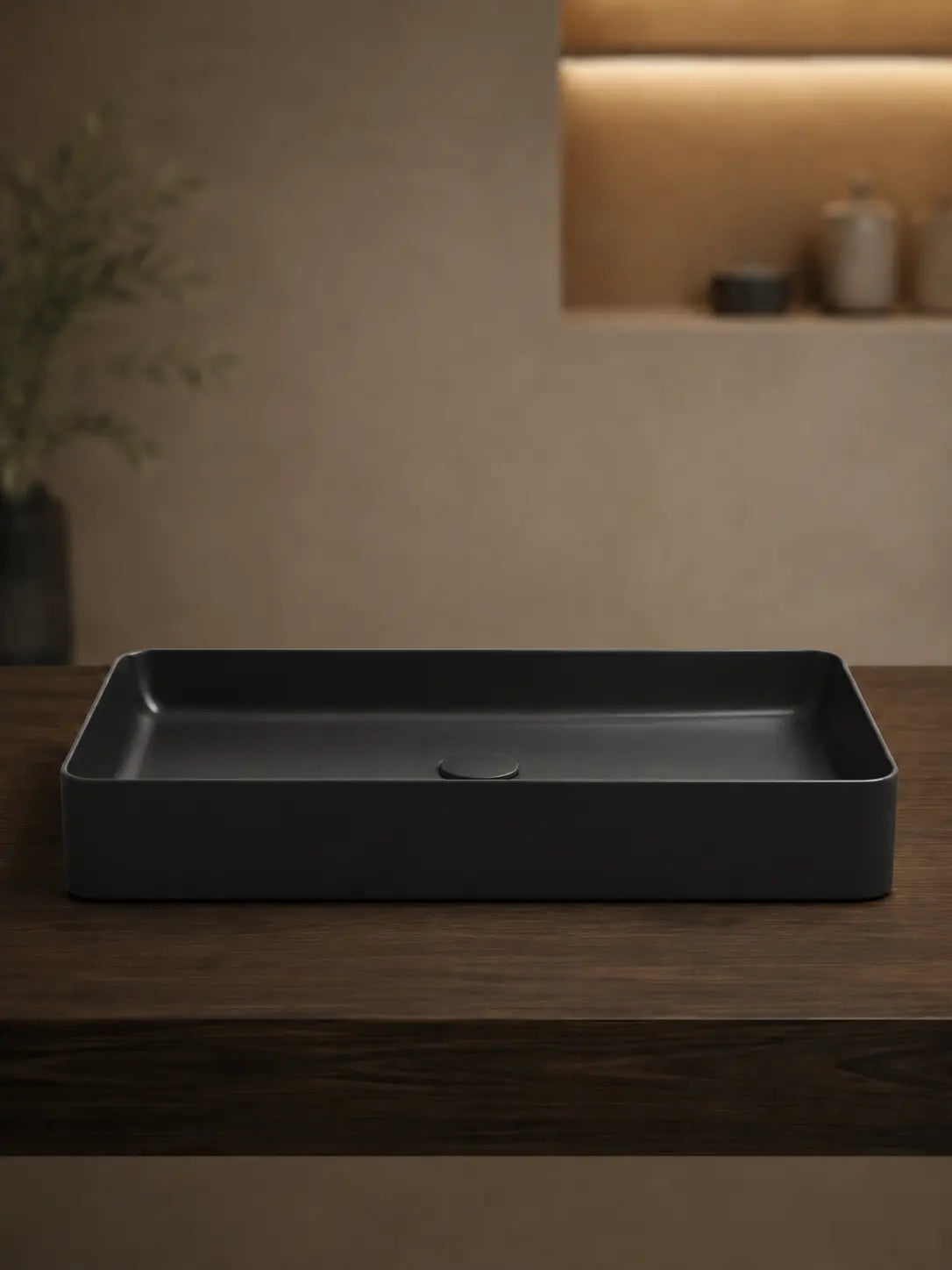Side profile of BBbidet 2605 matte black low rectangular countertop basin