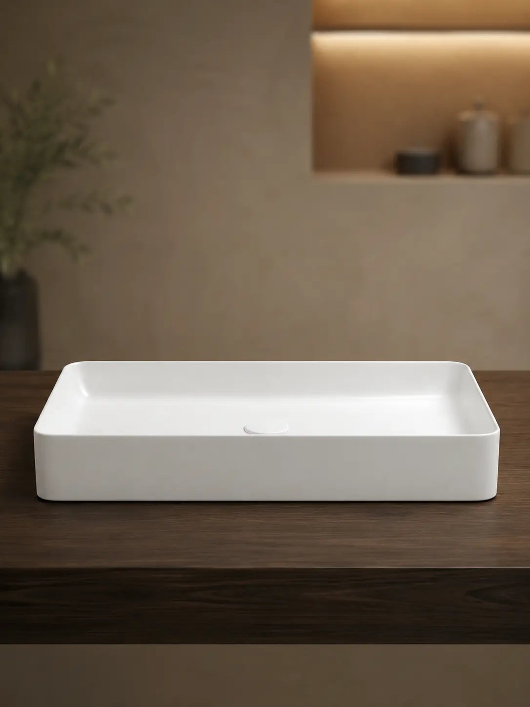 Side profile of BBbidet 2605 matte white low rectangular countertop basin